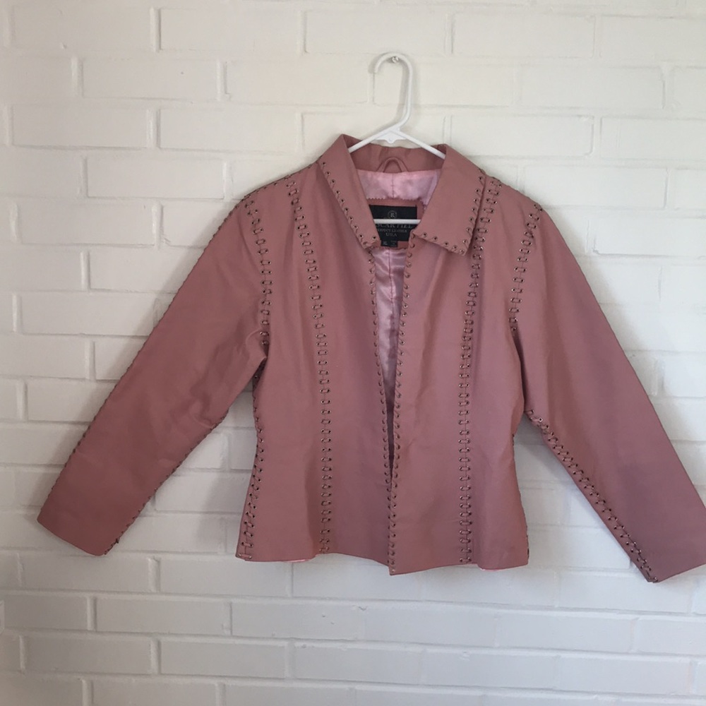 Vintage Oscar Piel Pink leather jacket XL lace up grommets